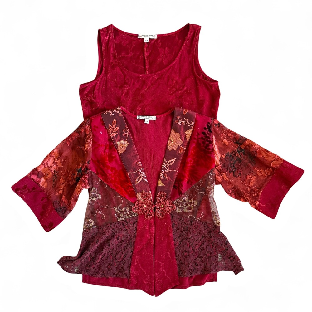 Spencer Alexis Lace Velvet 2 Set Tank Cardigan SP 90s Fairy Whimsy Dark Feminine